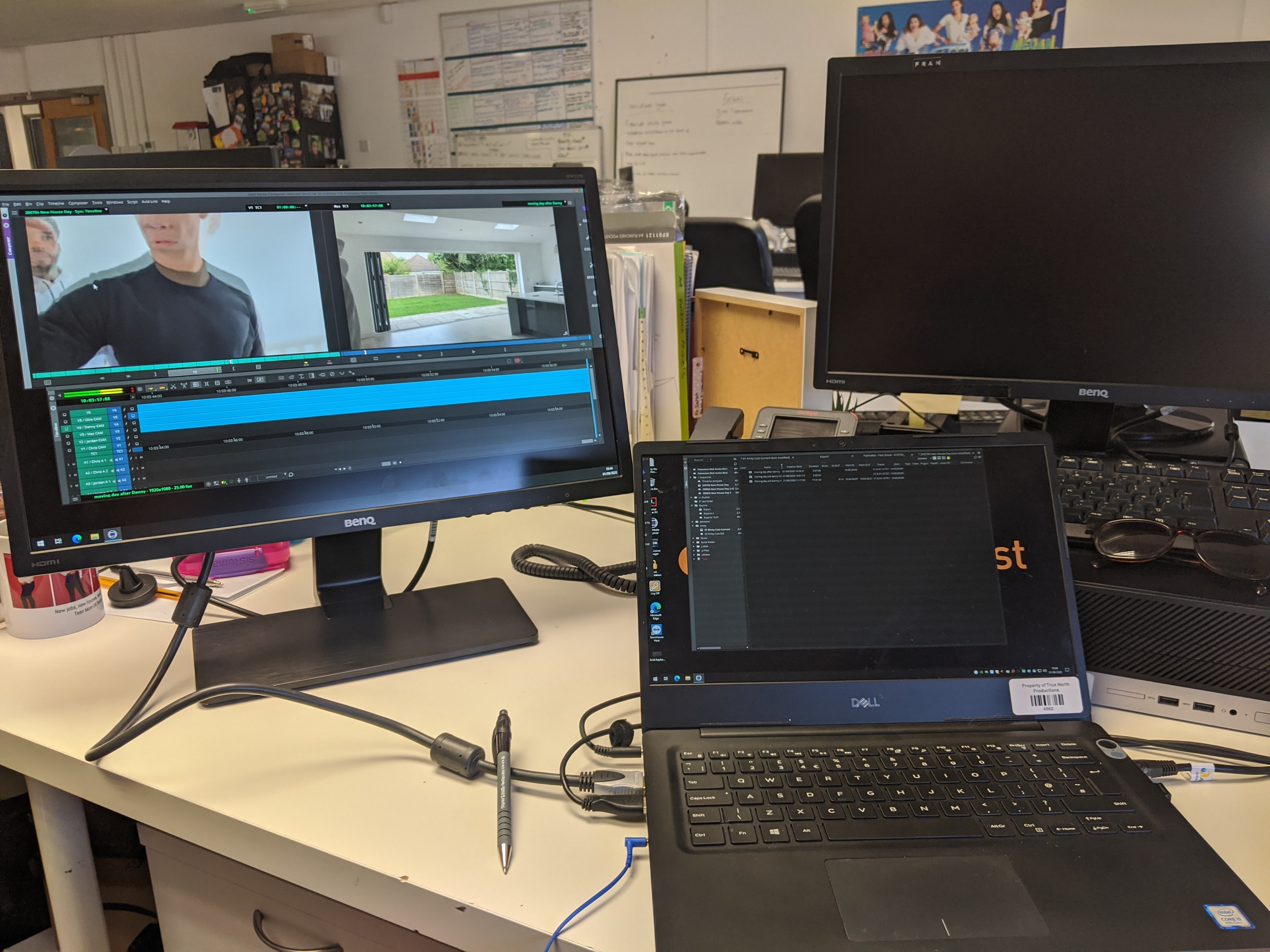Edit suite with video editing software on screen