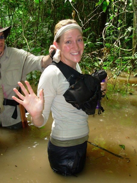 Kirsty standing in a swamp